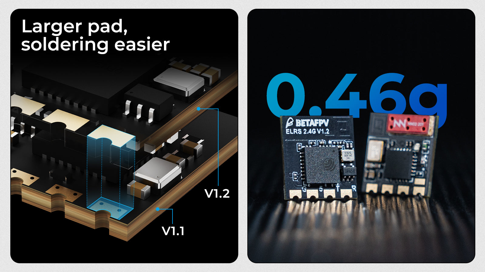ELRS Lite Receiver Flat Antenna V1.2 larger soldering pads & 0.46g