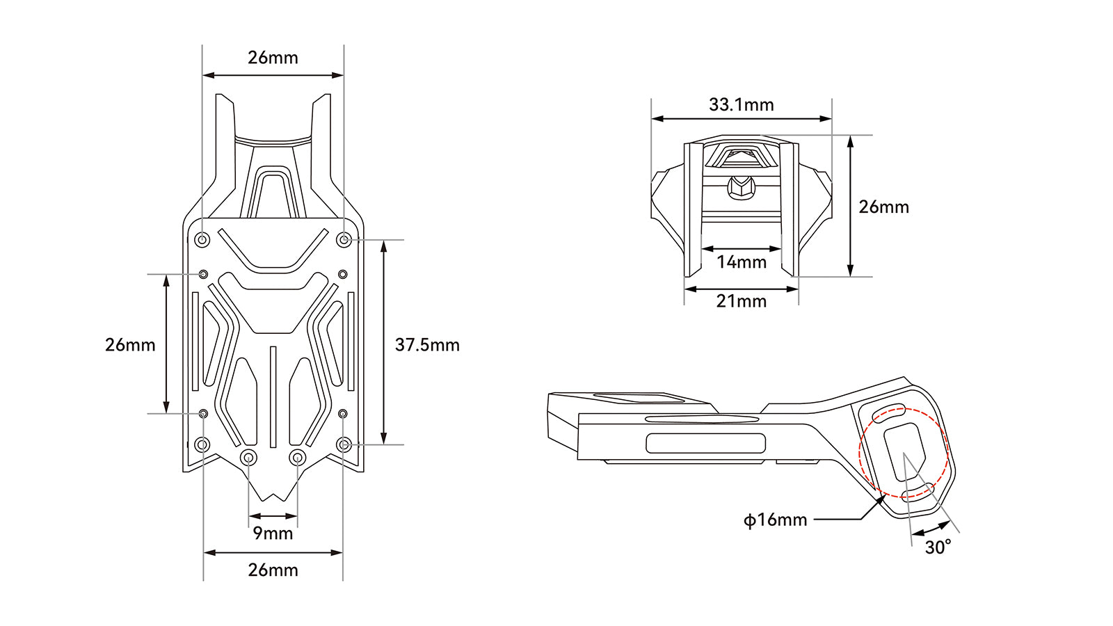 O4 Air Unit Bracket II dimensions