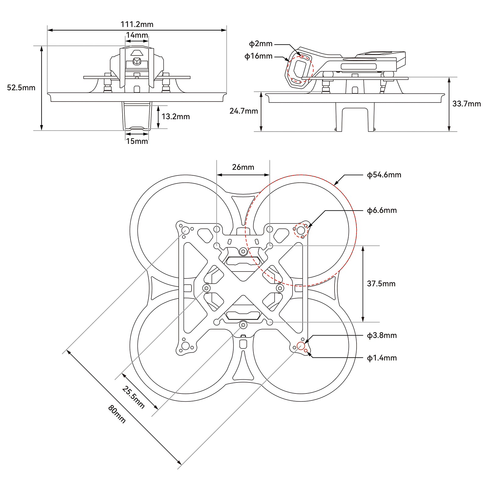Pavo Pico II Brushless Whoop Frame - dimensions